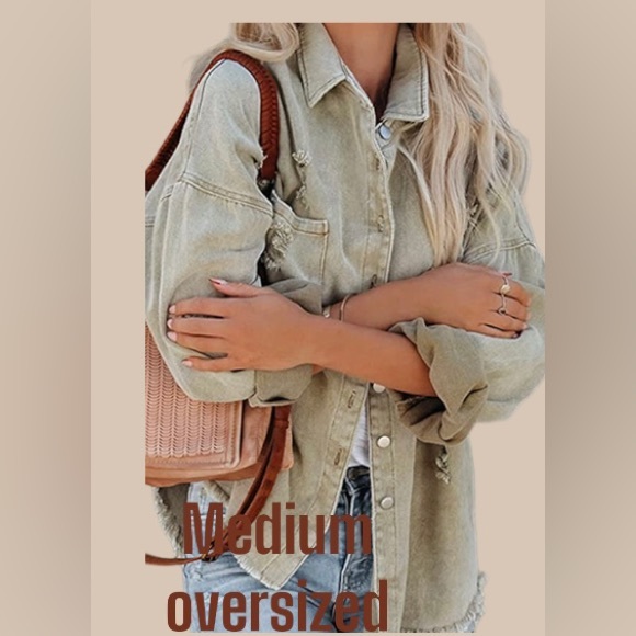 BN! COTTON DENIM OVERSIZED GREEN JACKET SIZE M - Picture 3 of 7